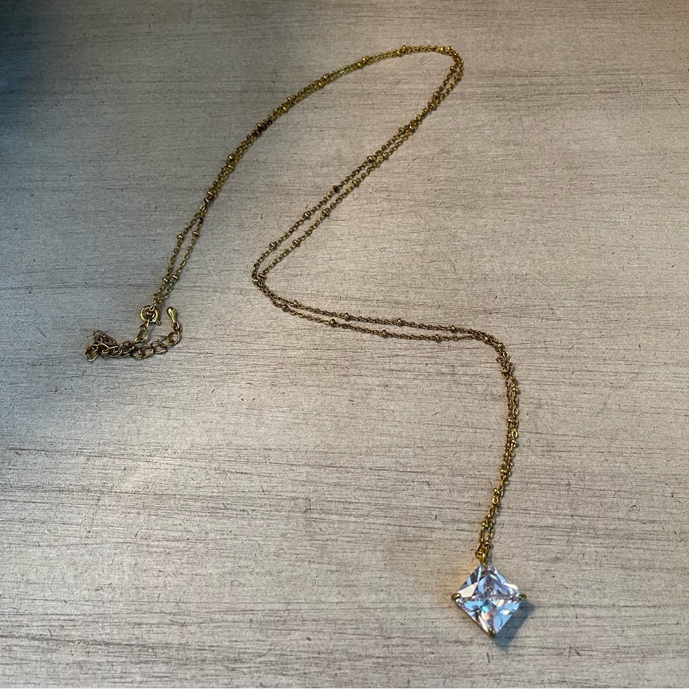 Faux Square Diamond Gold Necklace